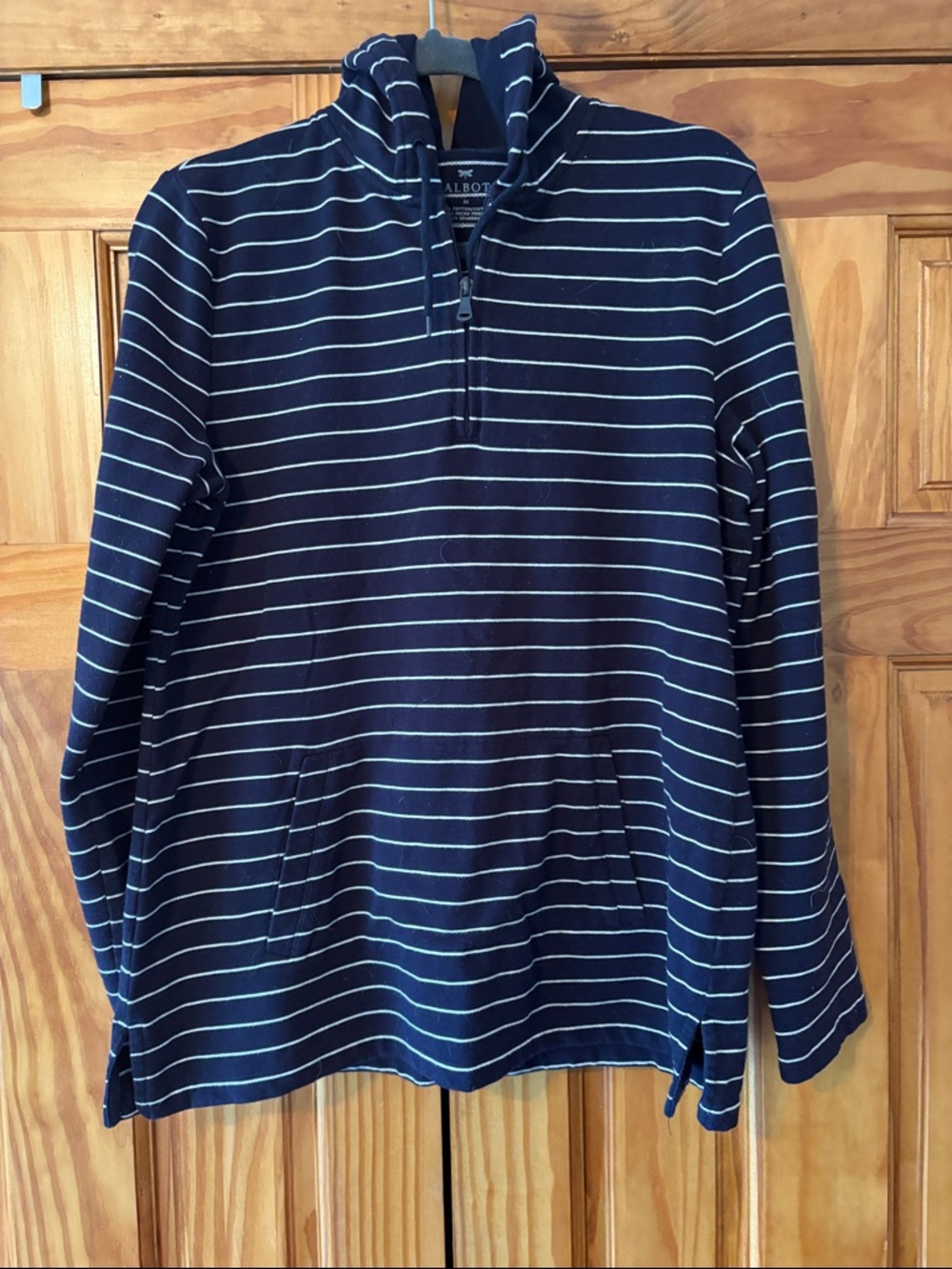 Talbots Navy and White Striped Half-Zip Sweater